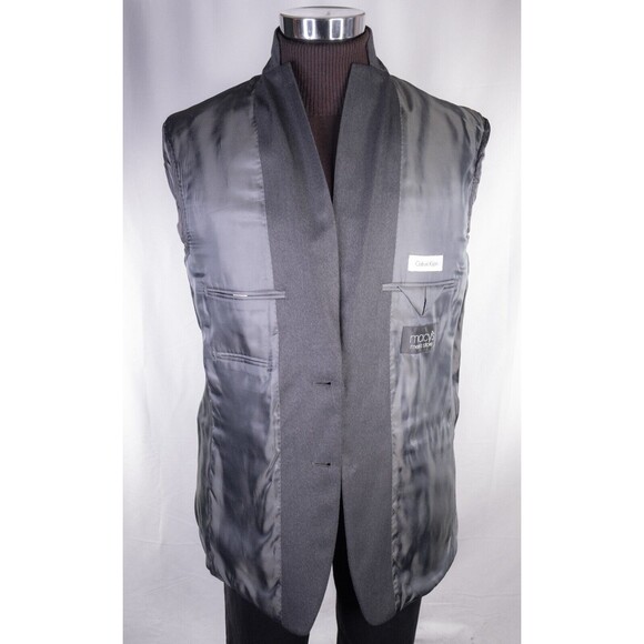 Calvin Klein Sport Coat Mens 40L Gray Herringbone Poly Blend 2 Button Dual-Vent - Picture 9 of 13